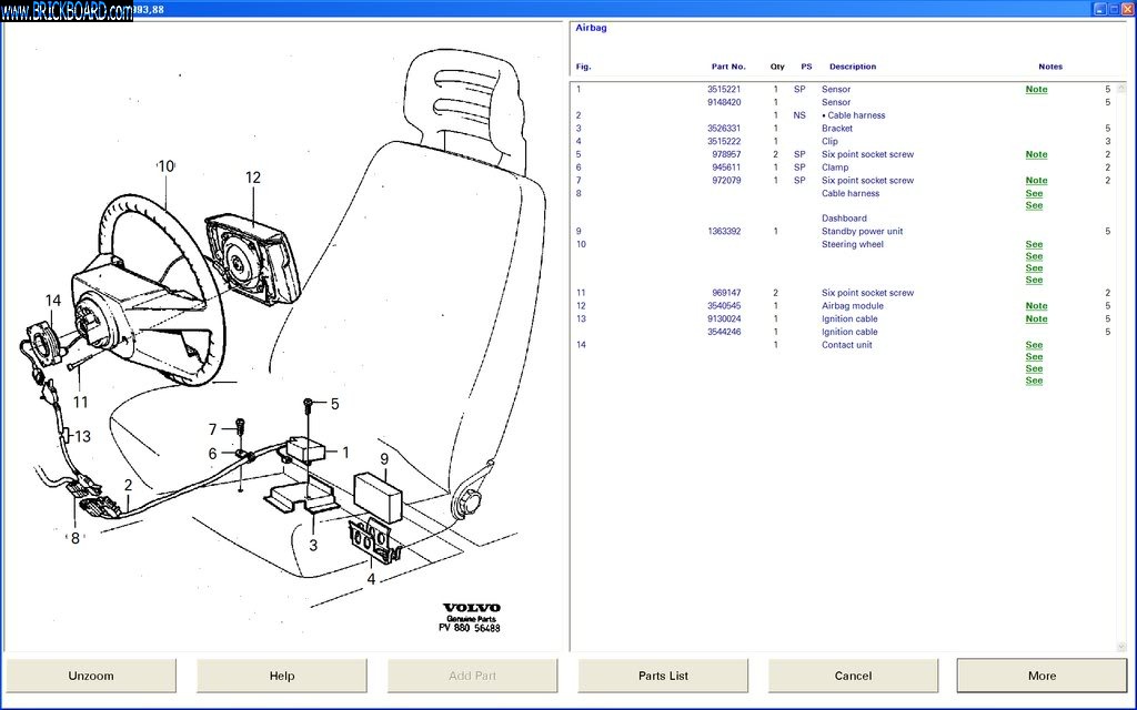 Volvo -- Volvo VADIS page on Volvo 240 SRS System Parts